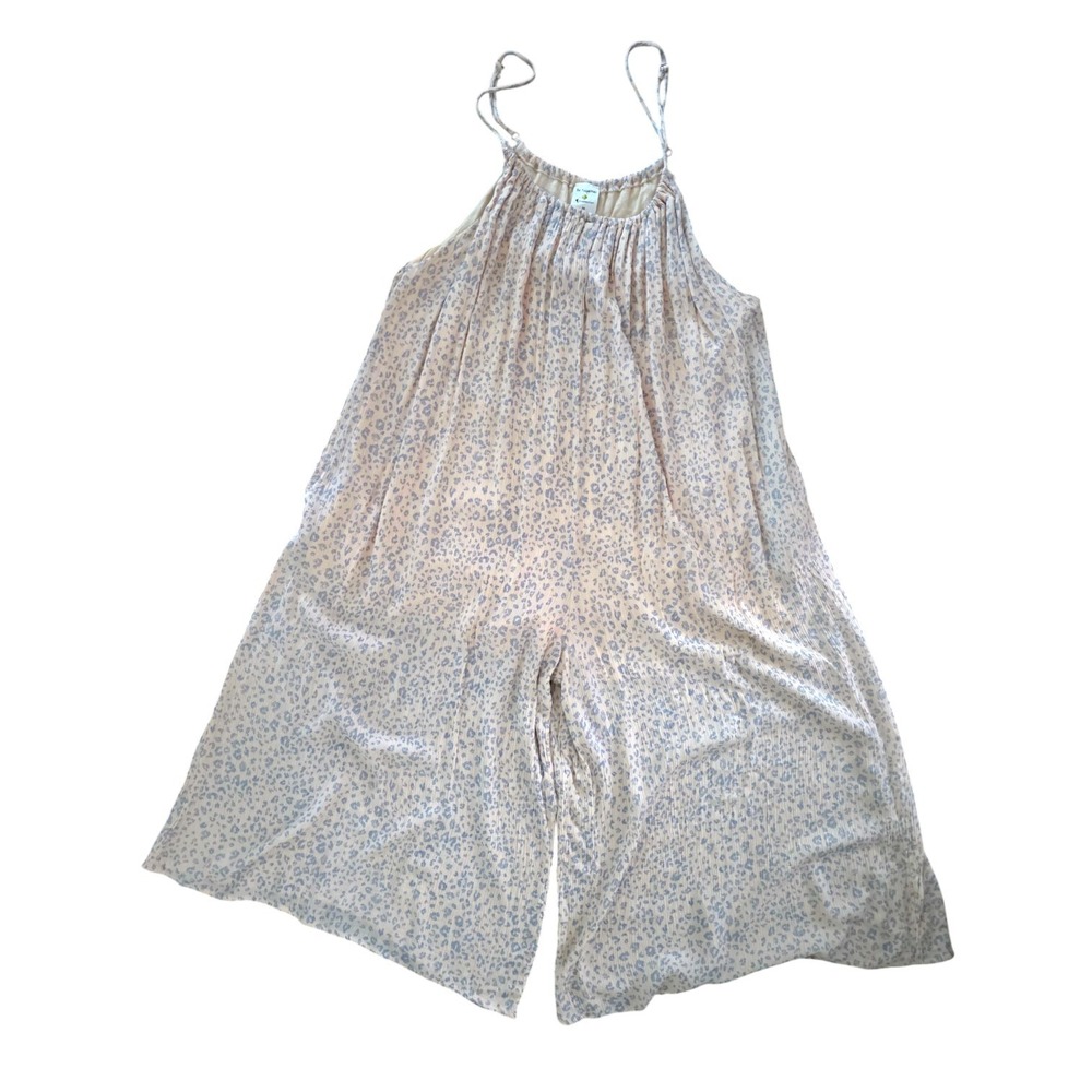By Together Pastel Peach Gray Leopard Print Cropped Jumpsuit M Medium Loose Fit